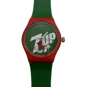 Vtg 7Up Mechanical Watch Promotional Logo Retro Design Rubber Wristband Green